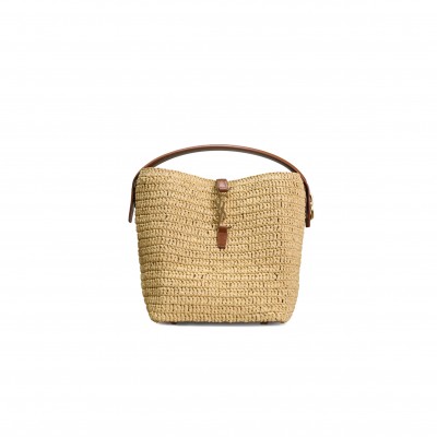 YSL LE 37 IN WOVEN RAFFIA AND VEGETABLE-TANNED LEATHER 749036 (17*20*13cm)